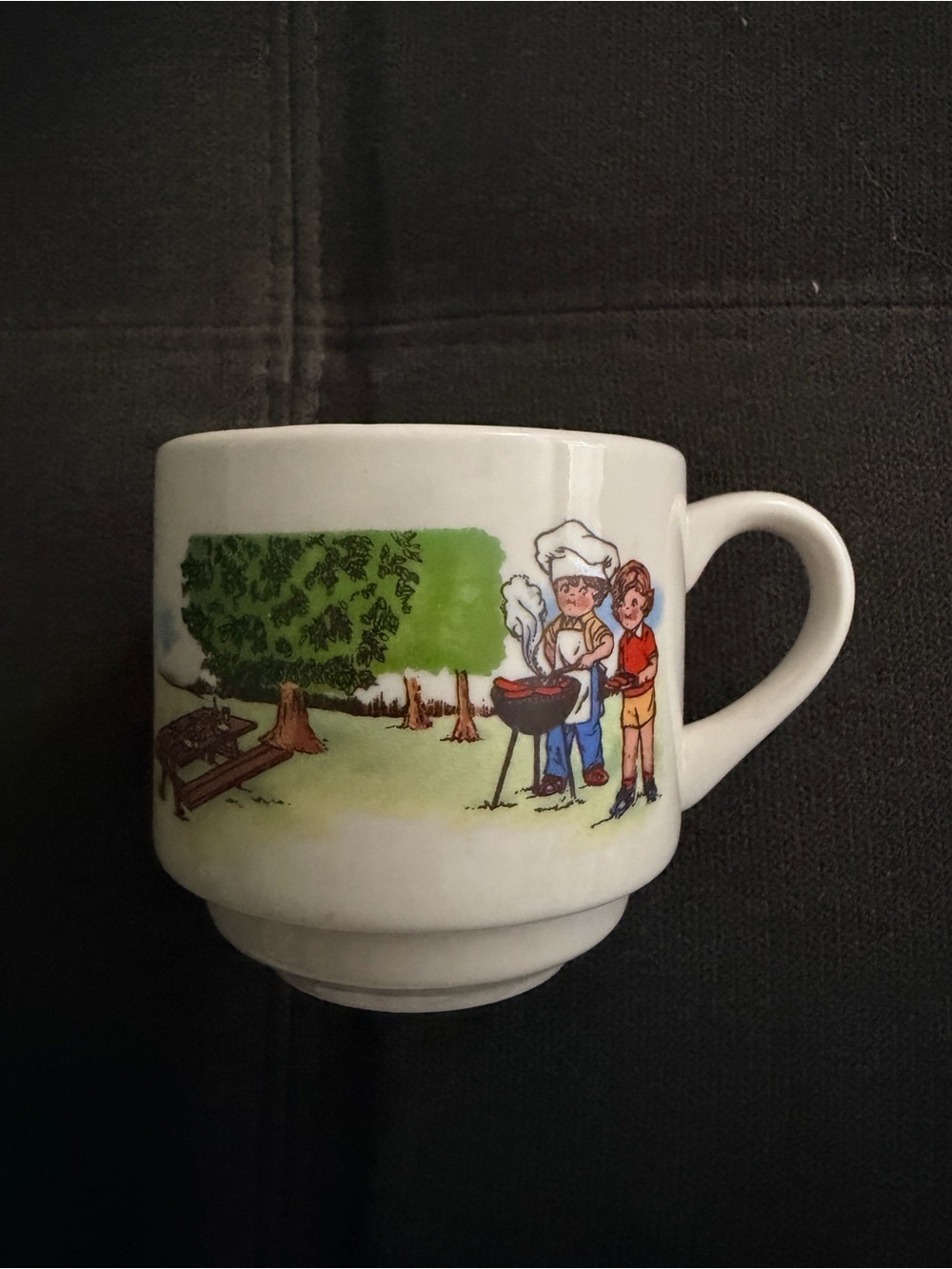 Vintage Campbell's Soup Kids Handled Mug Picnic BBQ Grilling Park Ceramic EUC